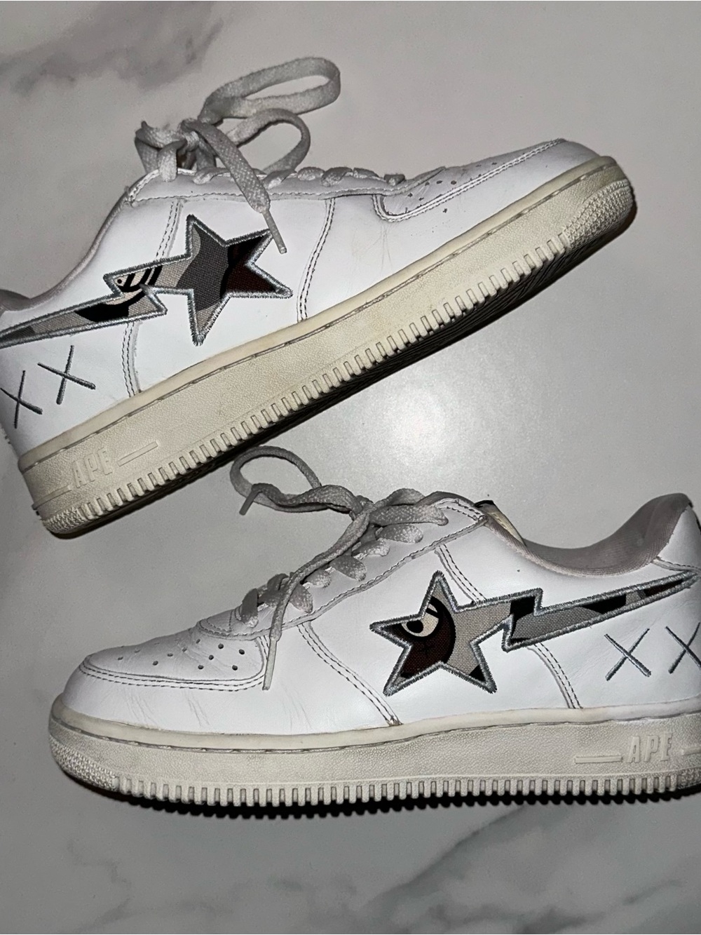 Vintage 2005 A Bathing Ape BAPE STA Low KAWS White Grey Camo FS-100 Size 8